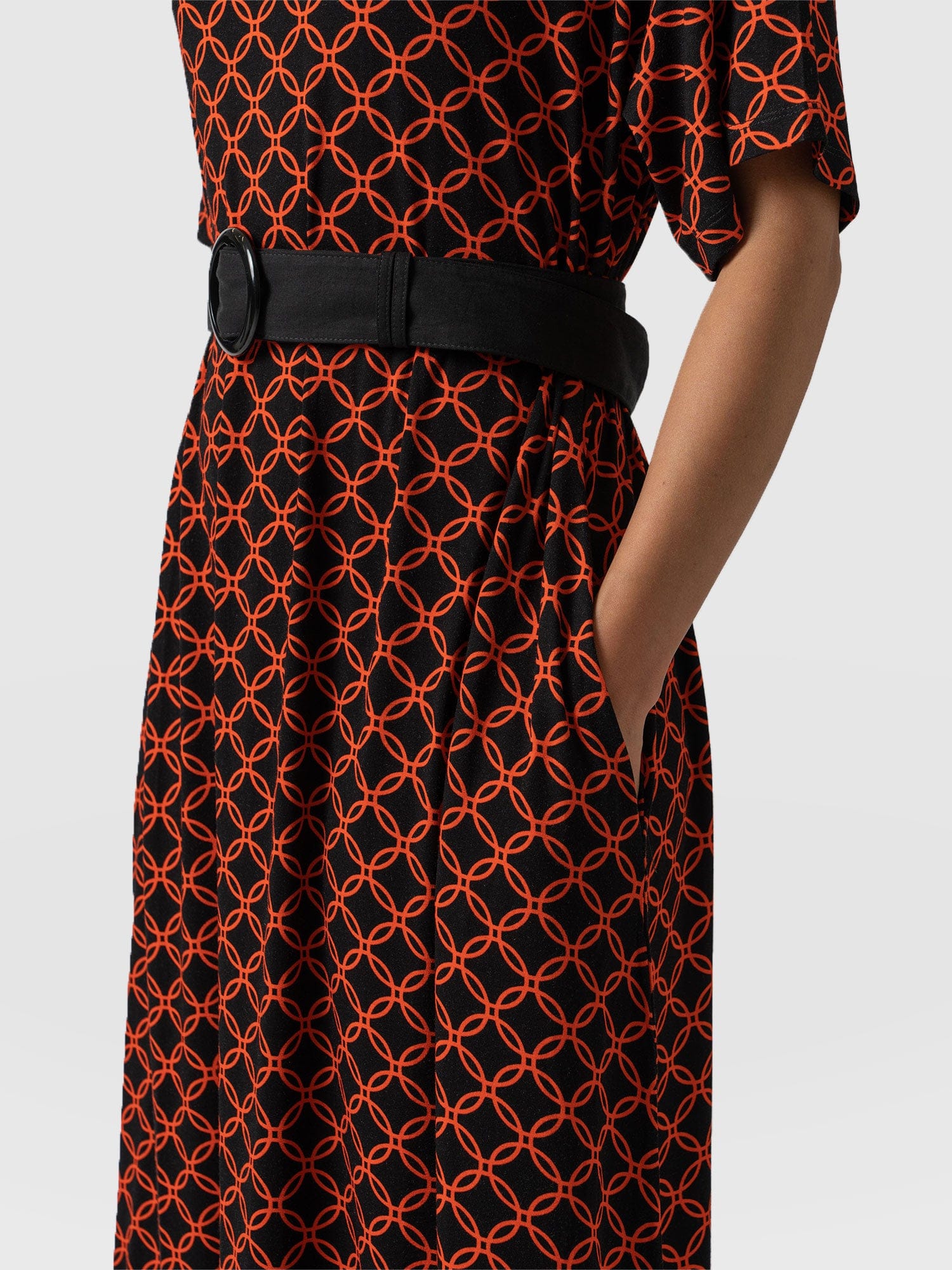 Warren Belted Dress Orange Mosaic Geo - Women's Dresses | Saint + Sofia® EU